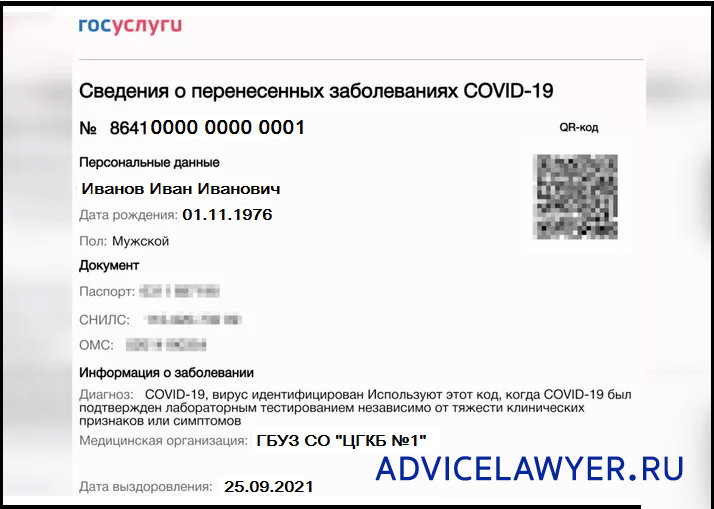 Сертификат переболевшего COVID-19